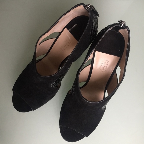 BARNEYS NEW YORK SUEDE AND SNAKE PLATFORM SHOES - Picture 4 of 6